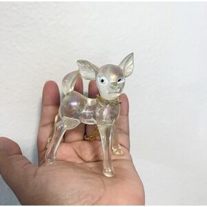 Vtg 1970's Lucite Plastic Doe Big Ear Deer Figurines-Hong Kong Christmas